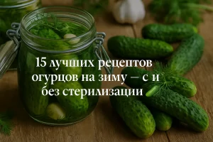 Обложка статьи с огурцами на фоне и текстом рецептов