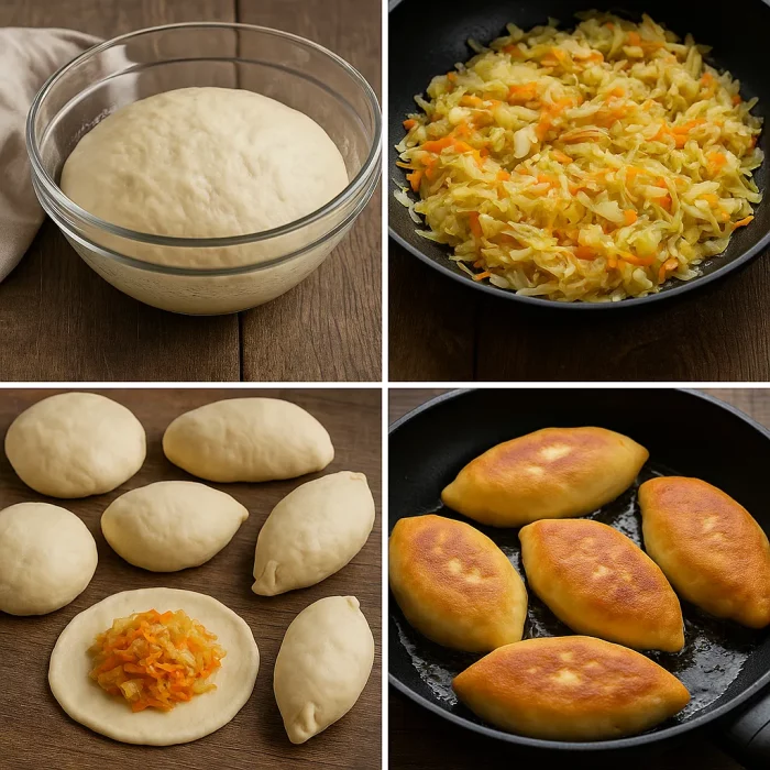Коллаж пошагового приготовления пирожков