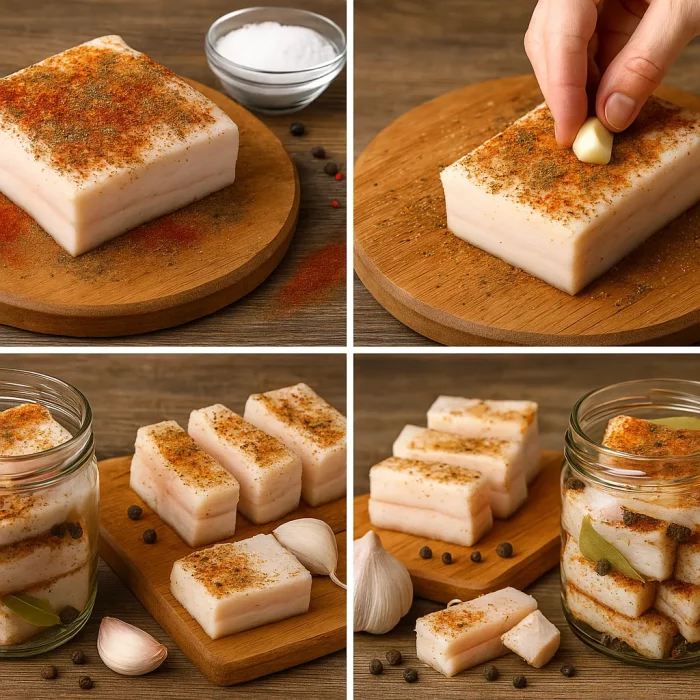 Пошаговый процесс сухой засолки сала
