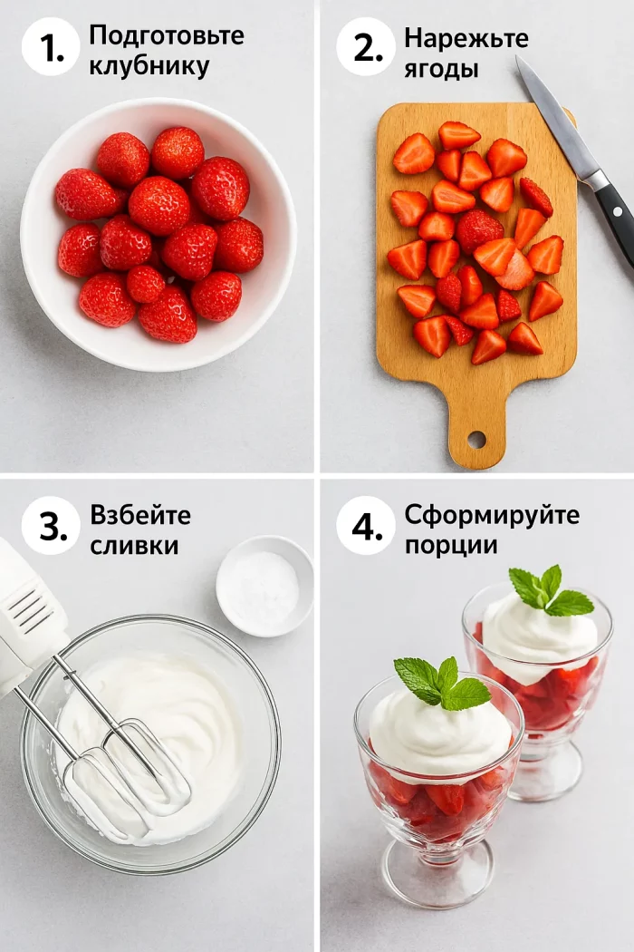 Пошаговое приготовление клубники со сливками