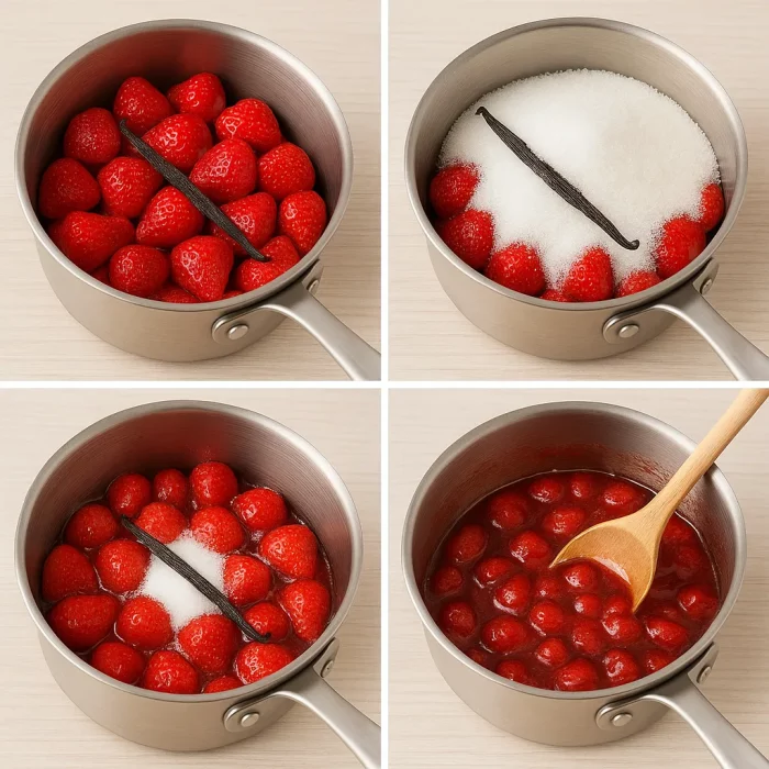 Коллаж приготовления клубничного варенья шаг за шагом