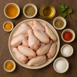 Сирі курячі крильця та спеції для приготування в аерогрилі