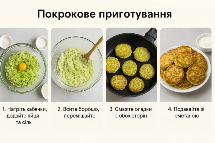 Етапи приготування оладок з кабачків