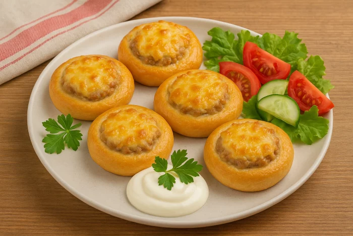 Подача бубликів з фаршем зі сметаною і овочами