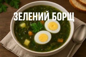 Зелений борщ з яйцями
