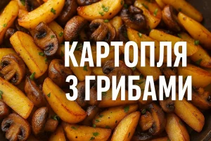 Обкладинка рецепта — картопля з грибами з написом