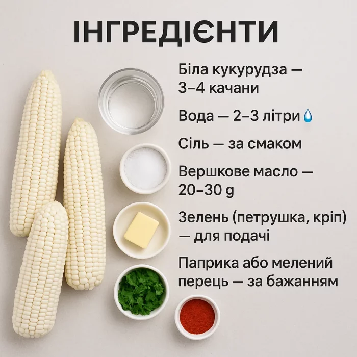 Свіжі інгредієнти для варіння білої кукурудзи