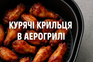 Курячі крильця в аерогрилі з написом на зображенні