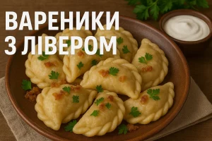 Вареники з лівером — обкладинка рецепту з текстом