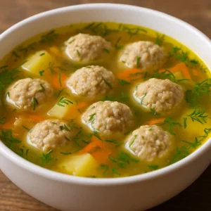Фрикадельки в супі з овочами та зеленню