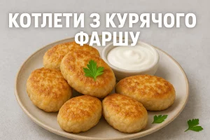 Котлети з курячого фаршу на тарілці з написом