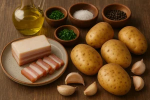 Інгредієнти для запеченої картоплі з салом