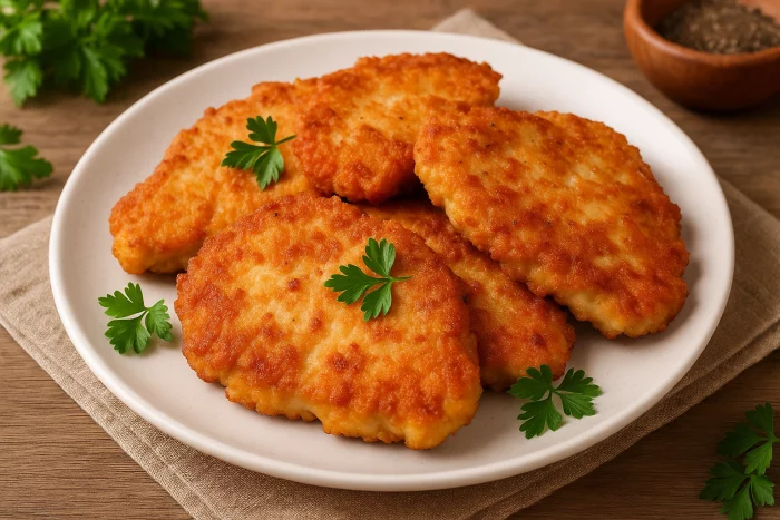 Готові відбивні з курячого філе на тарілці