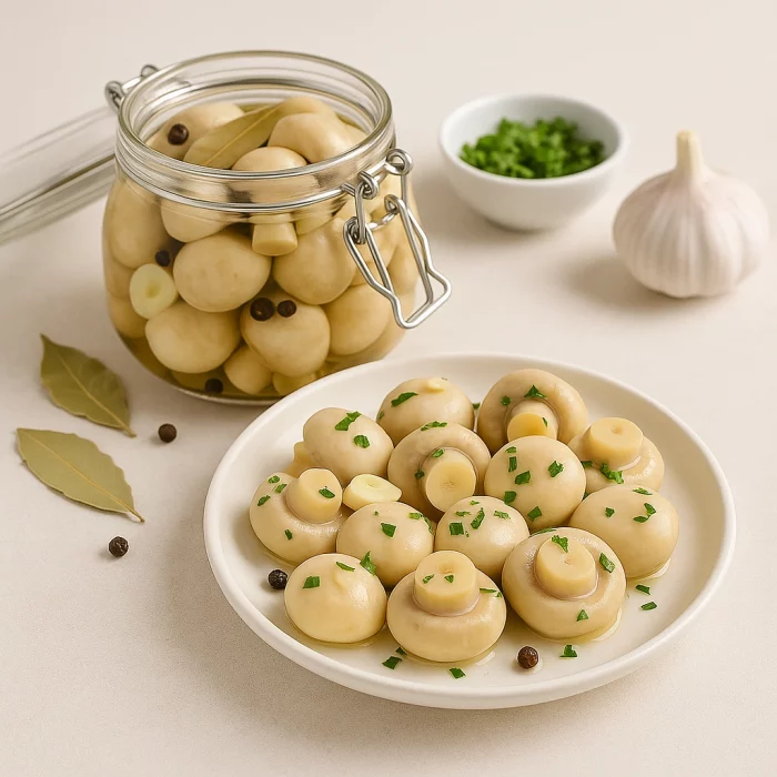 Мариновані печериці на тарілці