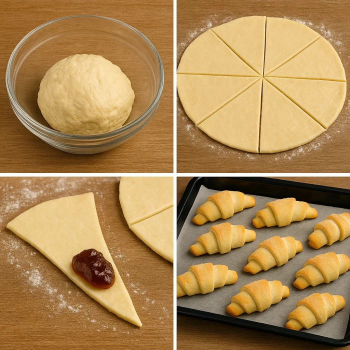 Етапи приготування рогаликів з повидлом