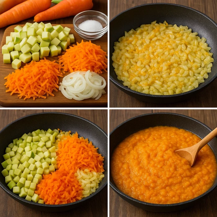 Етапи приготування ікри з кабачків — колаж