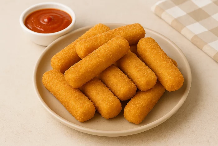 Подача сирних паличок на тарілці з соусом