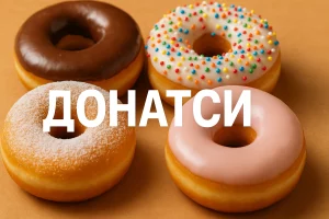 Донатси з різнокольоровою глазур’ю та написом ДОНАТСИ