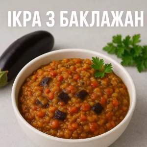 Обкладинка рецепта ікри з баклажан з текстом