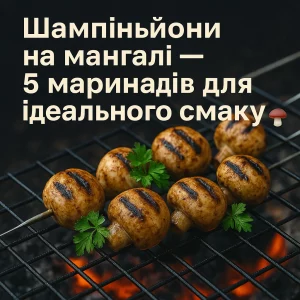Обкладинка статті — Шампіньйони на мангалі, 5 маринадів