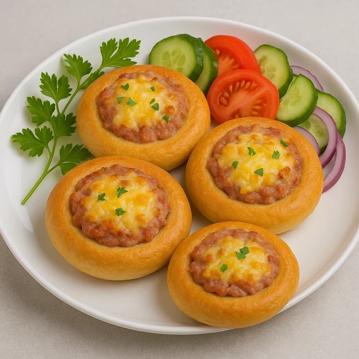 Бублики з фаршем із салатом на подачу