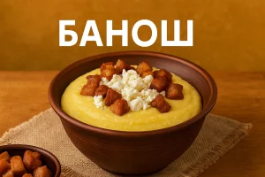Обкладинка статті «Банош» з традиційною подачею у глиняній мисці
