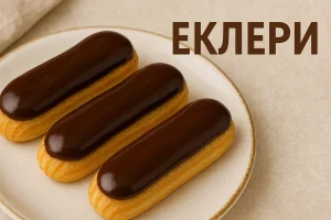 Еклери з шоколадною глазур’ю та написом ЕКЛЕРИ