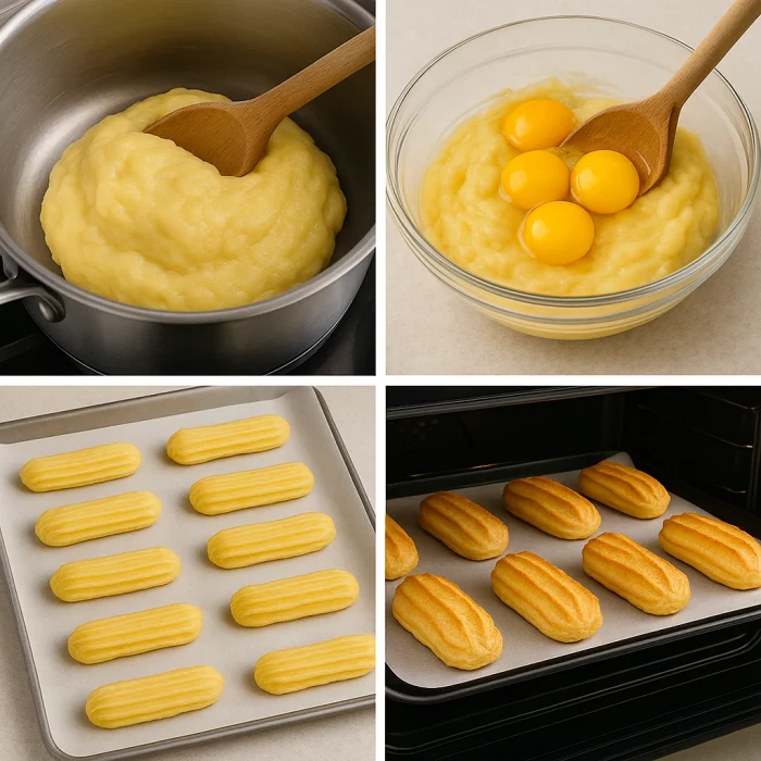 Покроковий процес приготування заварних тістечок у колажі