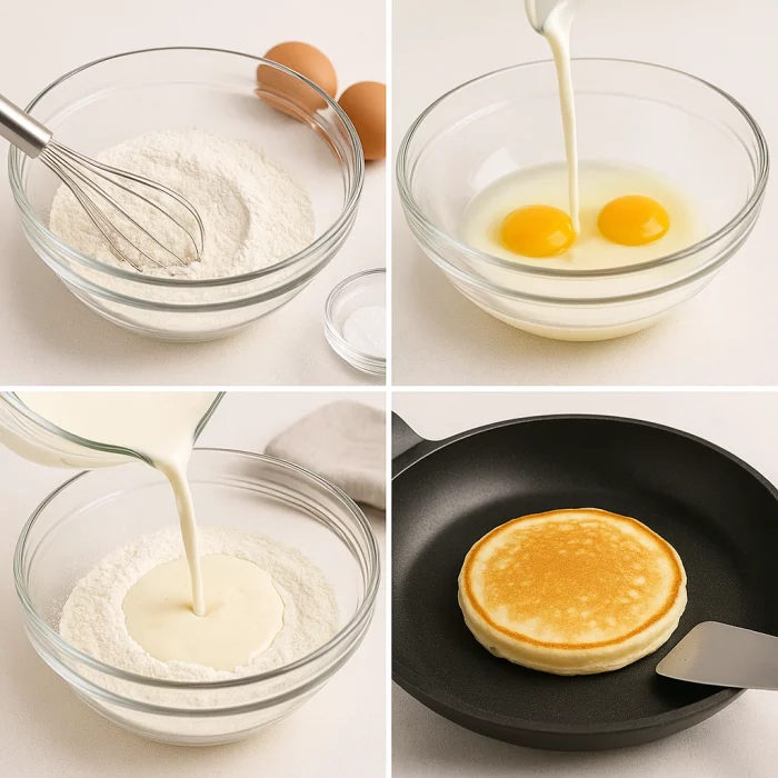 Колаж етапів приготування панкейків