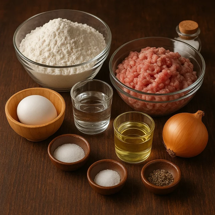 Інгредієнти для чебуреків на дерев’яному столі