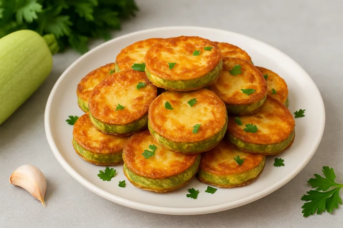 Смажені кабачки на тарілці зі свіжою зеленню