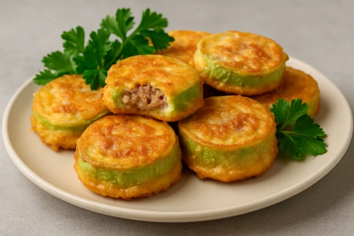 Смажені кабачки з фаршем на тарілці