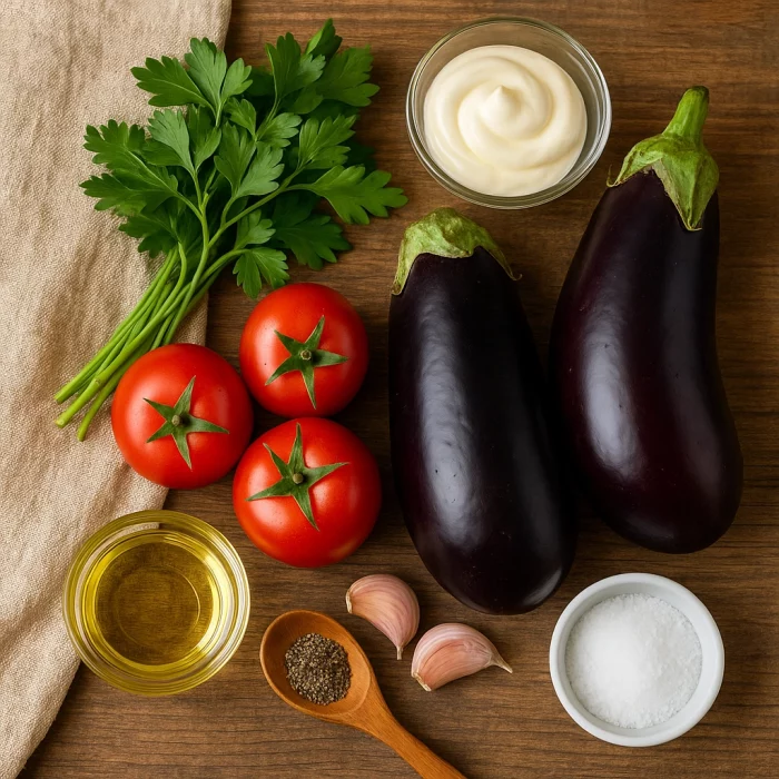 Інгредієнти для приготування смажених баклажанів з майонезом