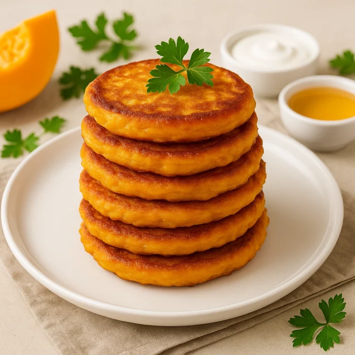 Гарбузові оладки на тарілці