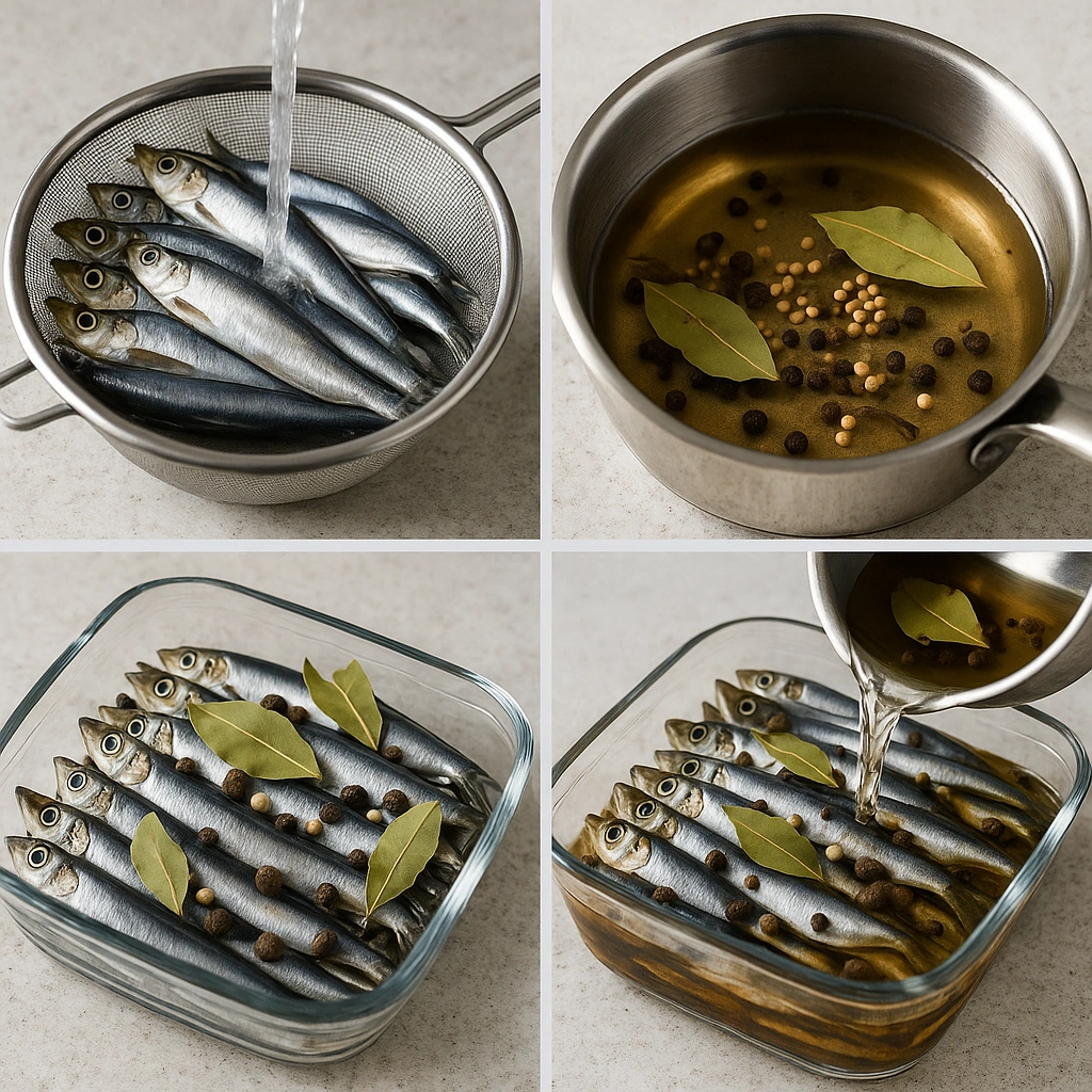 Процес приготування кільки пряного посолу в домашніх умовах