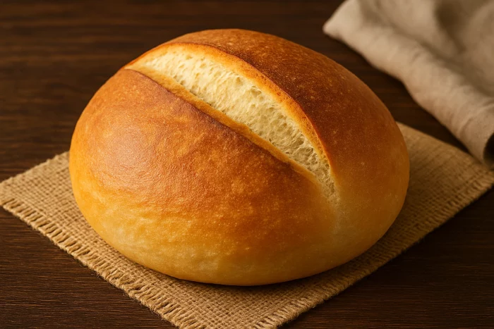 Класичний білий хліб, спечений у духовці, з золотистою скоринкою та м’якою пористою м’якушкою