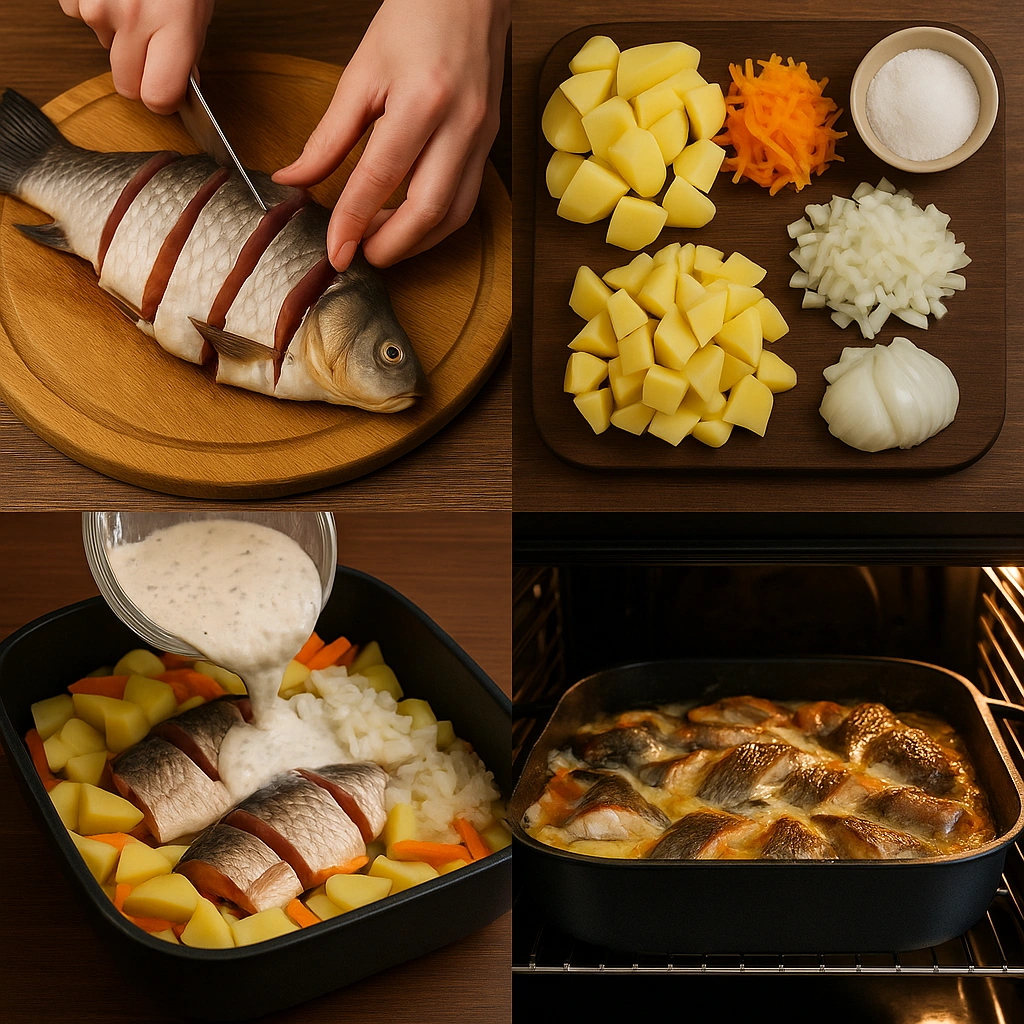 Як запекти коропа у сметані — покроковий колаж