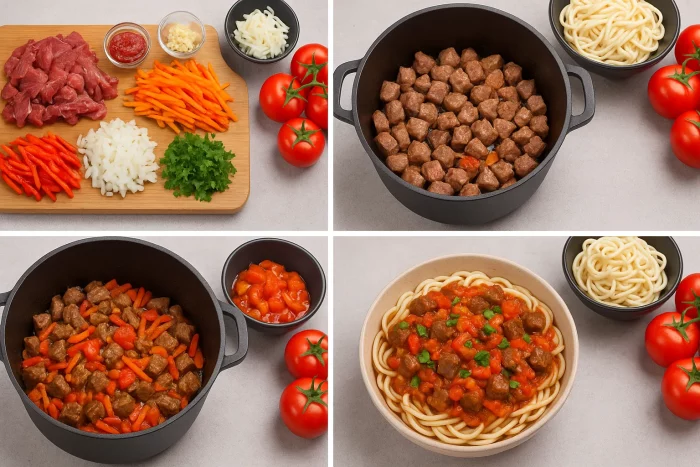 Покрокове приготування лагману з овочами, м’ясом і локшиною