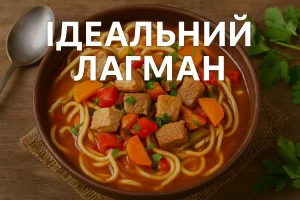 Обкладинка рецепту лагману з великим підписом