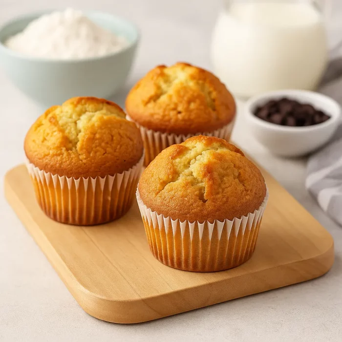 Пухкі мафіни на дерев’яній дошці