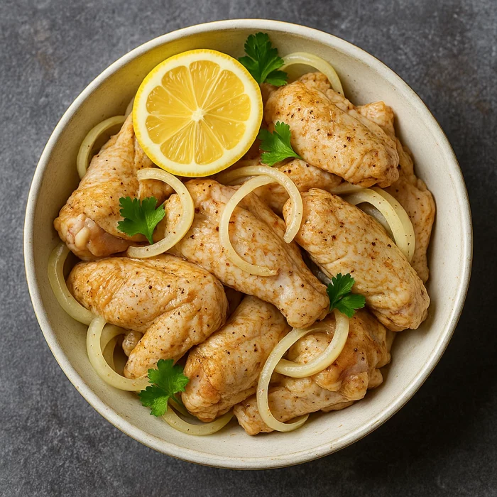 Класичний маринад для шашлику з курячих крилець з цибулею та лимоном
