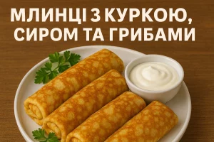 Млинці з куркою, сиром та грибами — обкладинка статті