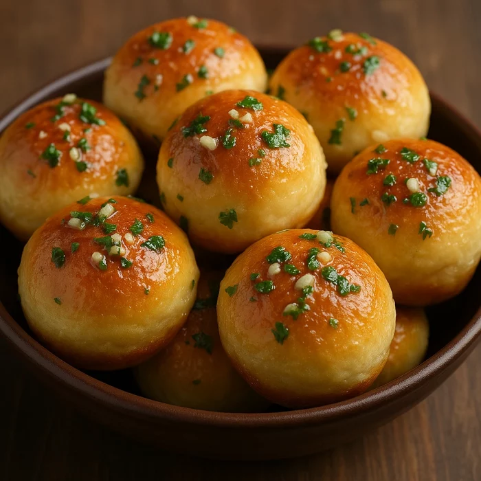 Пампушки з часником, змащені ароматною заливкою