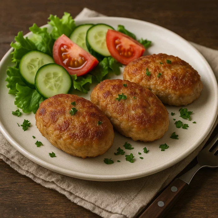 Котлети зі свинини з овочевим гарніром на тарілці