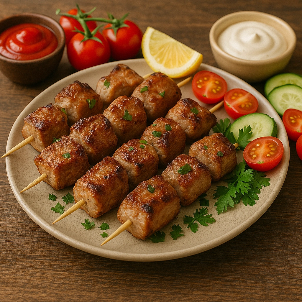 Подача шашлику в духовці з овочами та соусами
