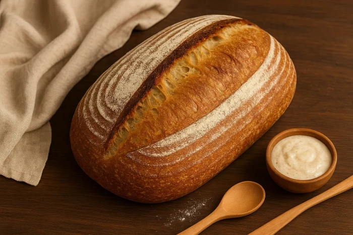 Сільський білий хліб на заквасці з хрусткою скоринкою та традиційним сільським виглядом