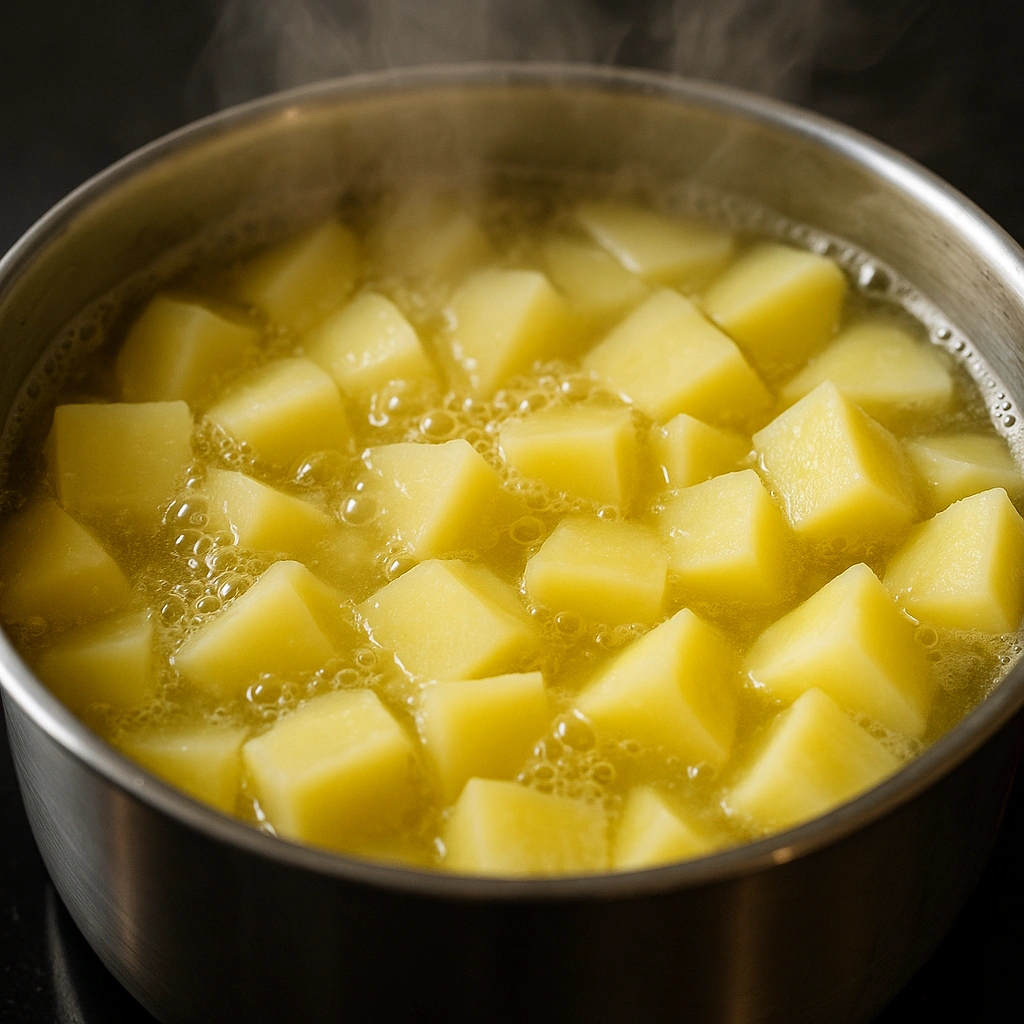 Картопля у каструлі під час варіння для пюре