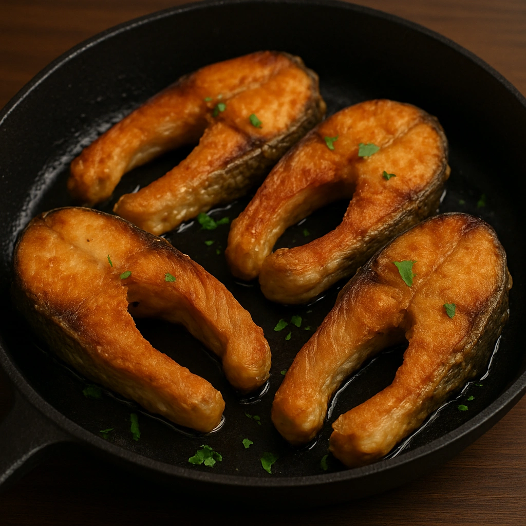 Смажений короп шматочками на сковороді