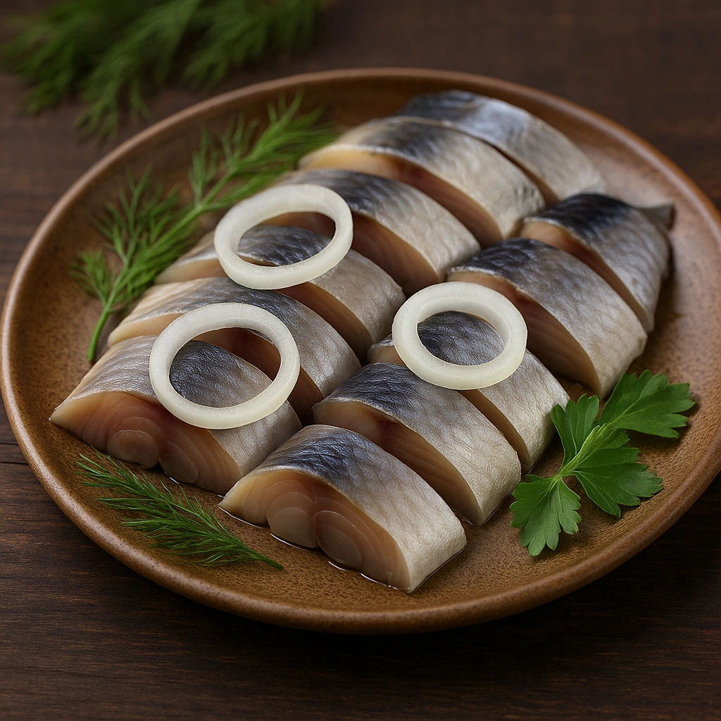 Нарізаний оселедець з цибулею та зеленню