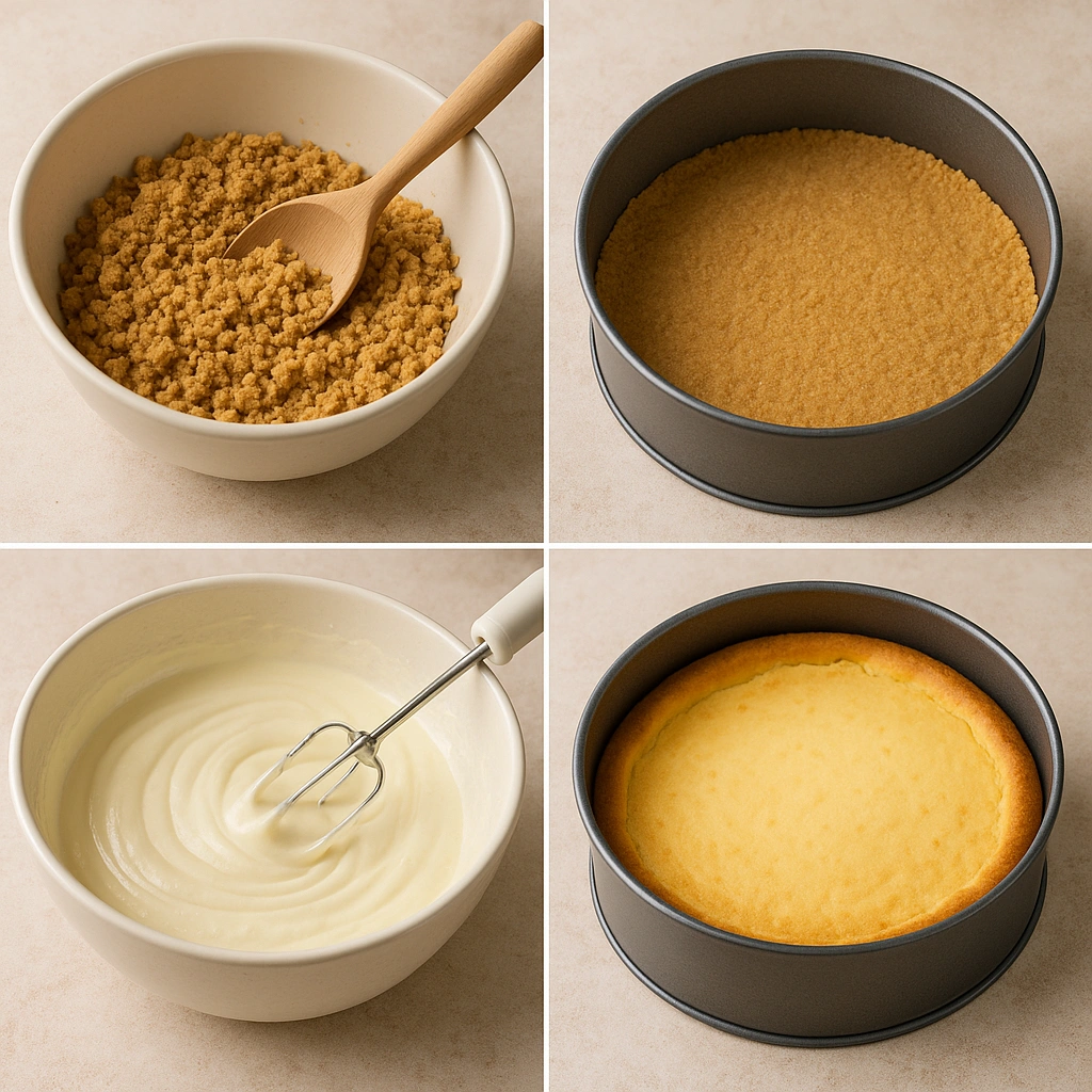 Покрокове приготування чізкейка — колаж